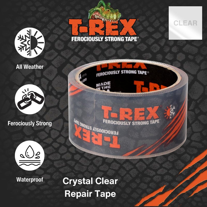 T-REX Ferociously Strong Repair Tape, Sticks to Wet Surfaces, All Weather and UV Resistant, 1.88" x 9 Yards, Clear, 1-Roll (241535) - Image 2